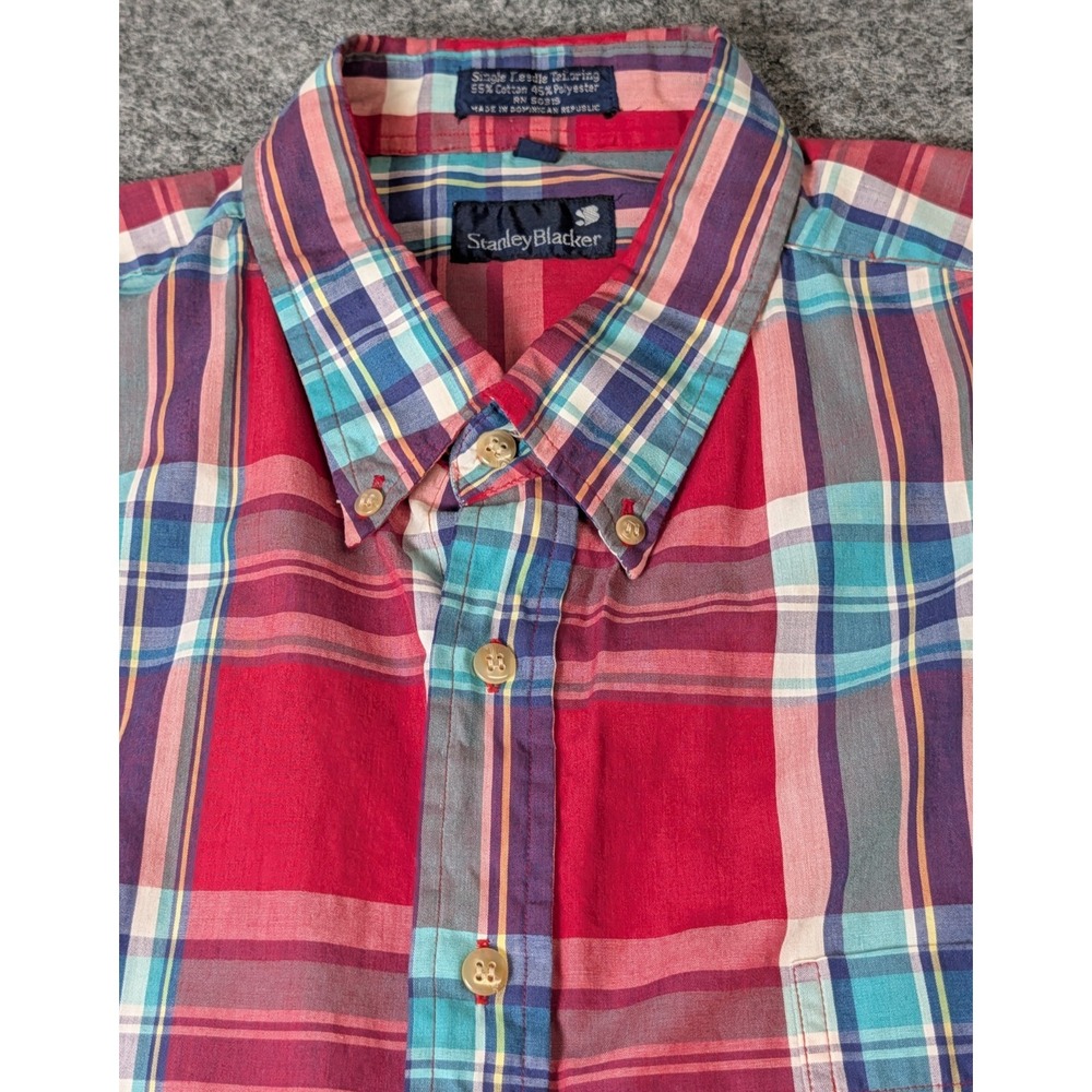 Stanley Blacker Men's 2XL Shirt Multi-Colored Plaid Short Sleeve Button Down
